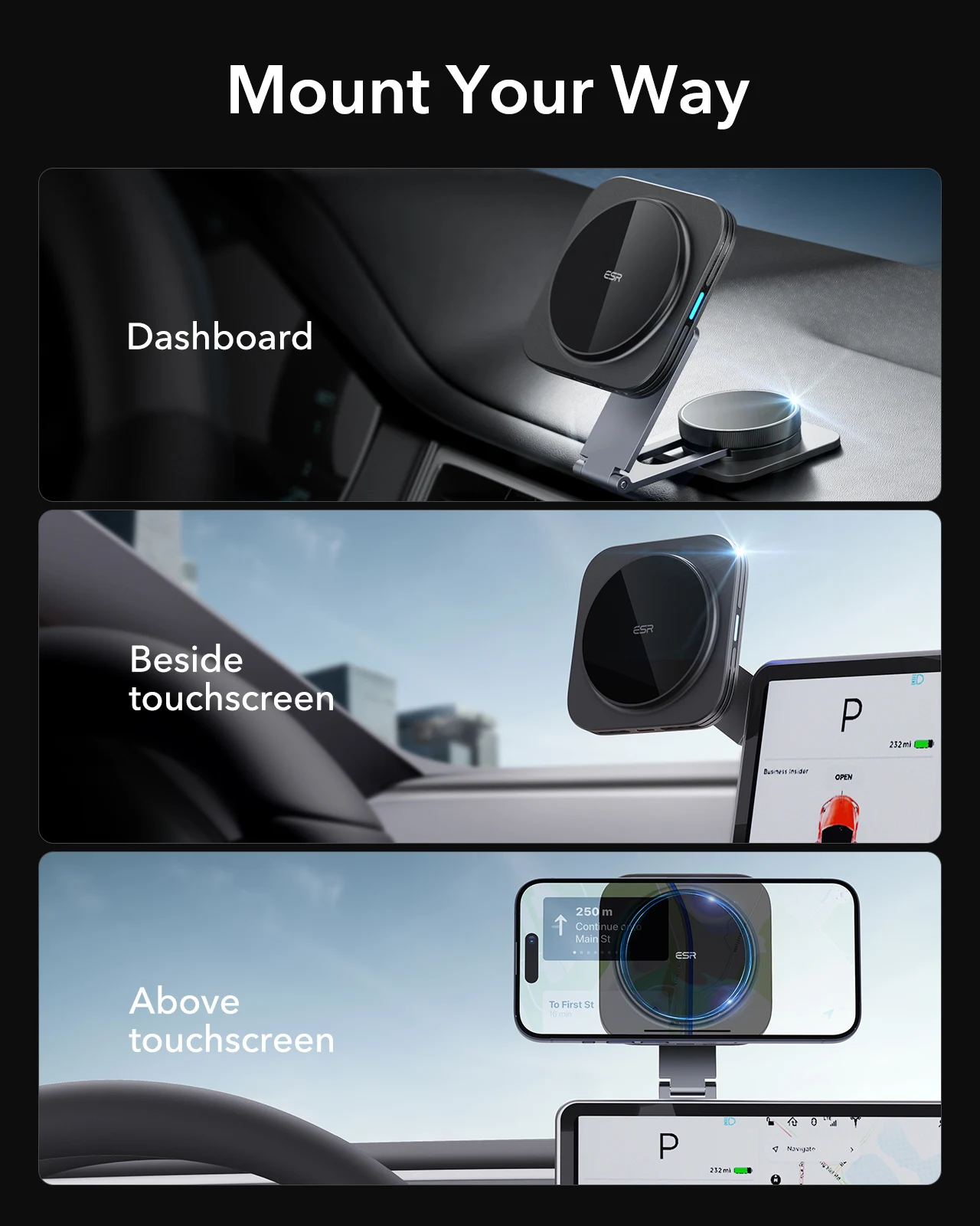 ESR for Qi2 MagSafe Car Mount Foldable Dashboard Wireless Charger Touchscreen Magnetic Phone Holder for iPhone 16/15/14/13