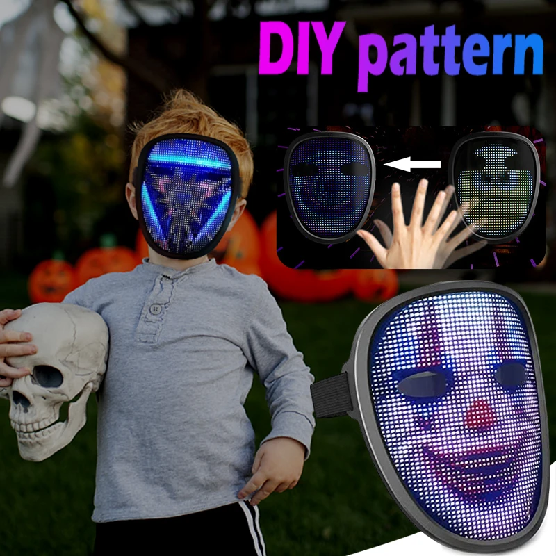 APP Control LED Programmable Mask For Kids Gesture Control Face-Changing Glowing Mask Picture Text Editing Mask Halloween Decor