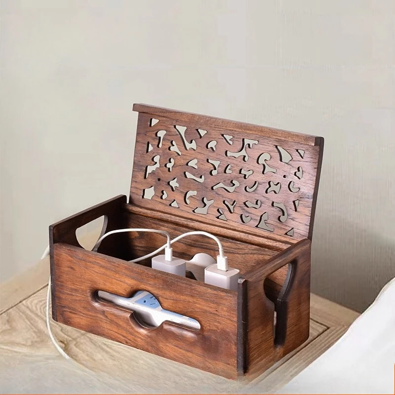 صندوق منظم الكابلات الخشبية الإبداعية، حامل قطاع الطاقة، غطاء محطة شحن متعدد الوظائف، تخزين سطح المكتب للمكتب والمنزل