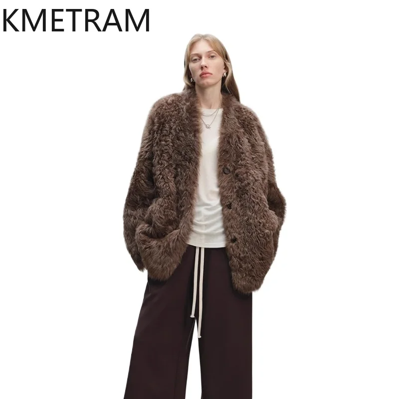 Natural Tuscany Wool Sheepskin Double Faced Fur Jacket Women V-neck Real Fur Coat Furry Jackets Winter Woman Clothing 2025 шуба