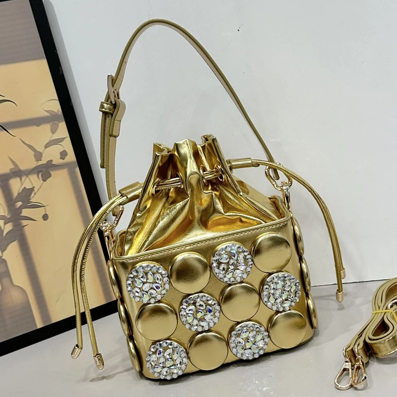 

Small Rounded Square Box Bags For Women Luxury Designer Handbags Purses 2026 New In PU Inlaid Button Imitation Diamond Shoulder