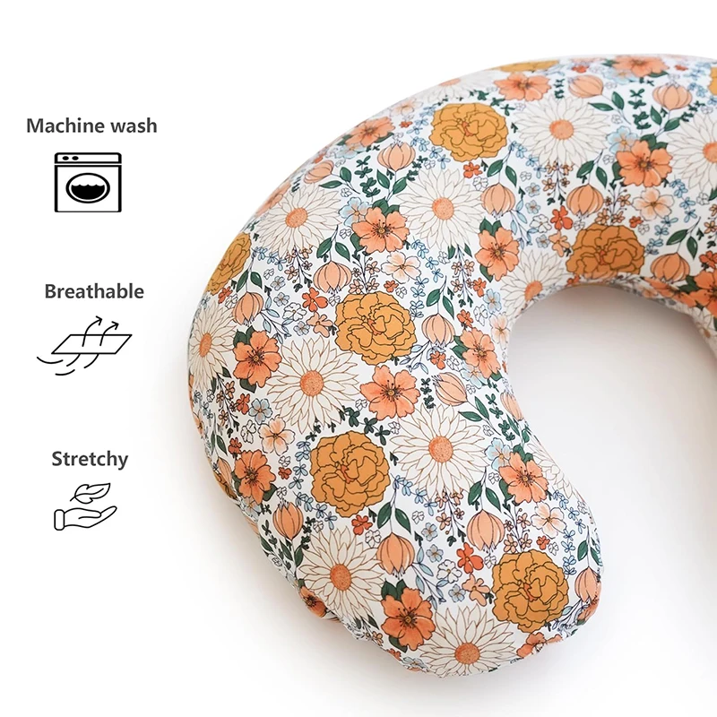 قطعتان من غطاء وسادة رضاعة الطفل بتصميم مطبوع قابل للإزالة على شكل حرف U غطاء وسادة للرضاعة الطبيعية فائق النعومة #5