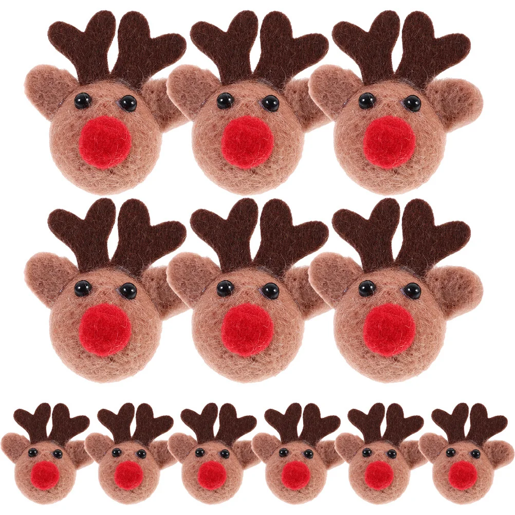 

12Pcs Elk Heads Decoration Xmas Cartoon Design DIY Crafts Brooch Pendant Hair Accessories Christmas Ornament Elk Heads Decor