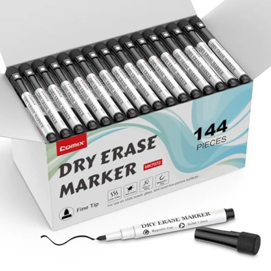 

Magnetic Dry Erase Markers Black Color 4 Sets of 36 Markers 144 Markers Total Fine Tip Whiteboard Markers for Teachers School a