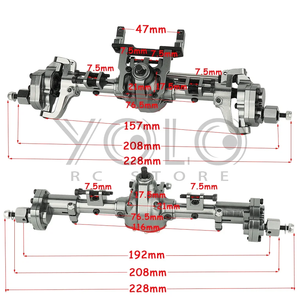 Aluminum Alloy Complete Front Rear Portal Axle for Axial SCX10 II AX90060 90046 90047 1/10 RC Crawler Truck Metal Upraded Parts