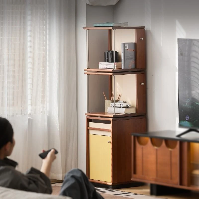 360-degree rotating solid wood bookshelf, floor-standing bookshelf, living room corner cabinet, TV sideboard, used storage displ