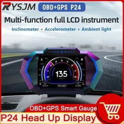 OBD + GPS HUD P24 Car OBD Head Up Display HUD a bordo Computador Digital Velocímetro Água Temp Consumo de combustível Inclinação Medidor OBD + GPS HUD P24 Car OBD Head Up Display HUD a bordo Computador Digital Velocíme