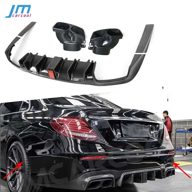 

Carbon Fiber Rear Bumper Lip Diffuser with Light Exhaust Tips for Benz W213 E Class E200 E63 AMG 2017-2019 Facelift Accessories