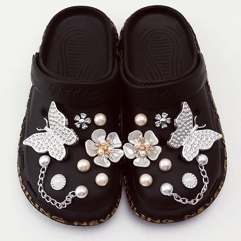 

Creative DIY 3D Shoe Flower Shoe Charms Set Diamond Butterfly Pearl Flower Detachable Chain buckle Fashion Shoe Decoration