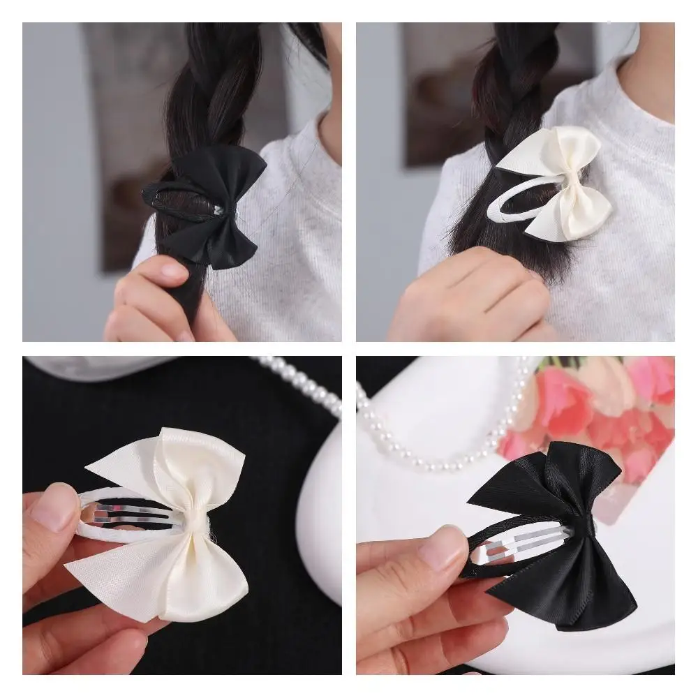 Trendy Y2K Bow BB Clip Satin Plastic Cloth Hair Clip Korean Style Metal Oval Hairpin Party