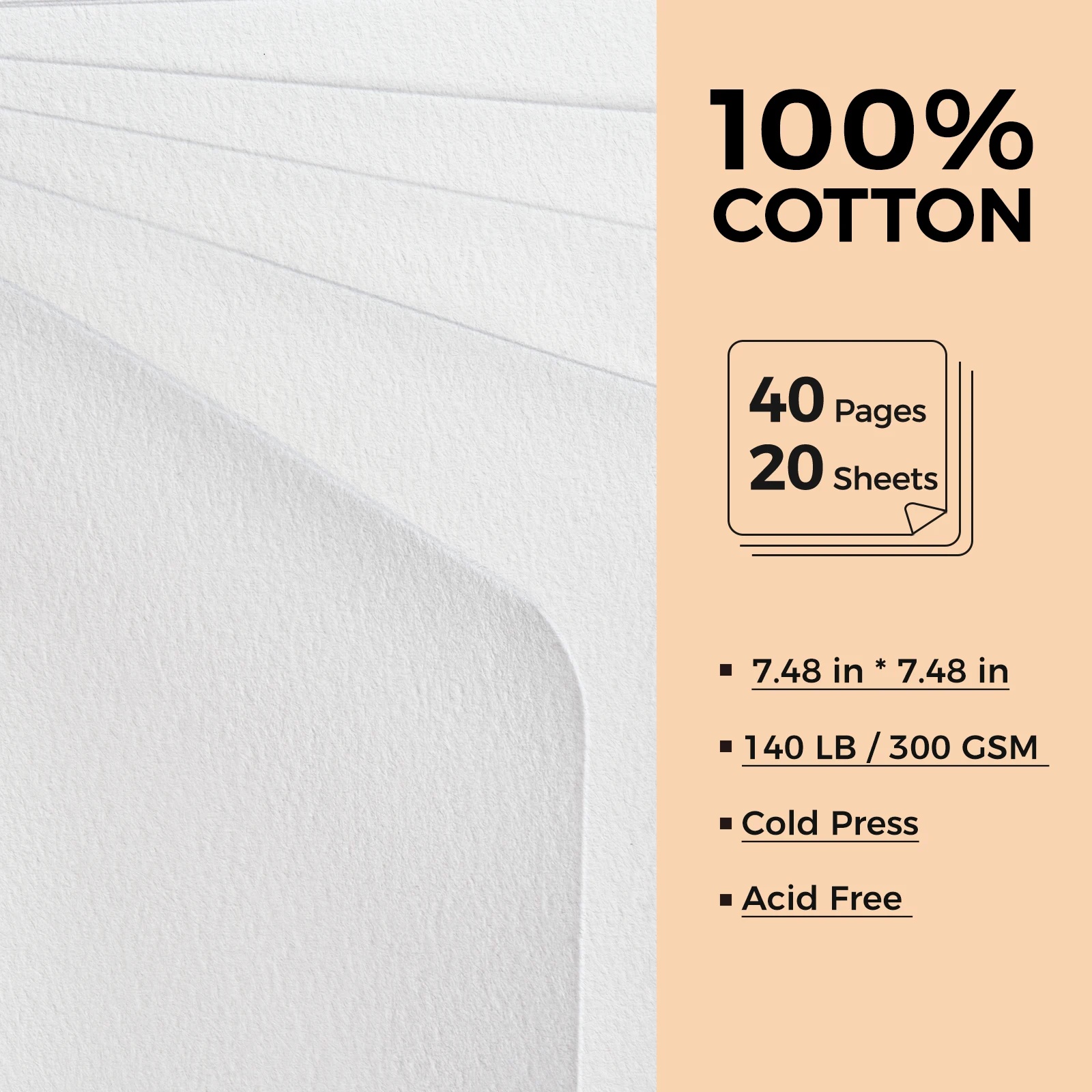 Watercolor Journal - 100% Cotton Cold Press Paper | 20 Sheets 40 Pages | 300GSM | Linen Cotton Cover Watercolor Sketchbook