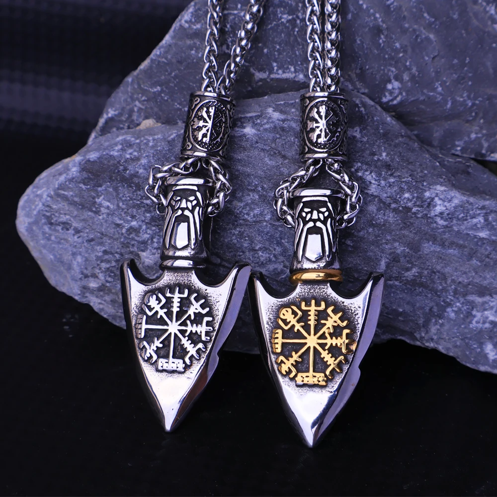 316L Stainless Steel Viking Vegvisir Compass Pendant Necklace Men's Old Norse Odin Valknut Necklace Amulet Jewelry Wholesale