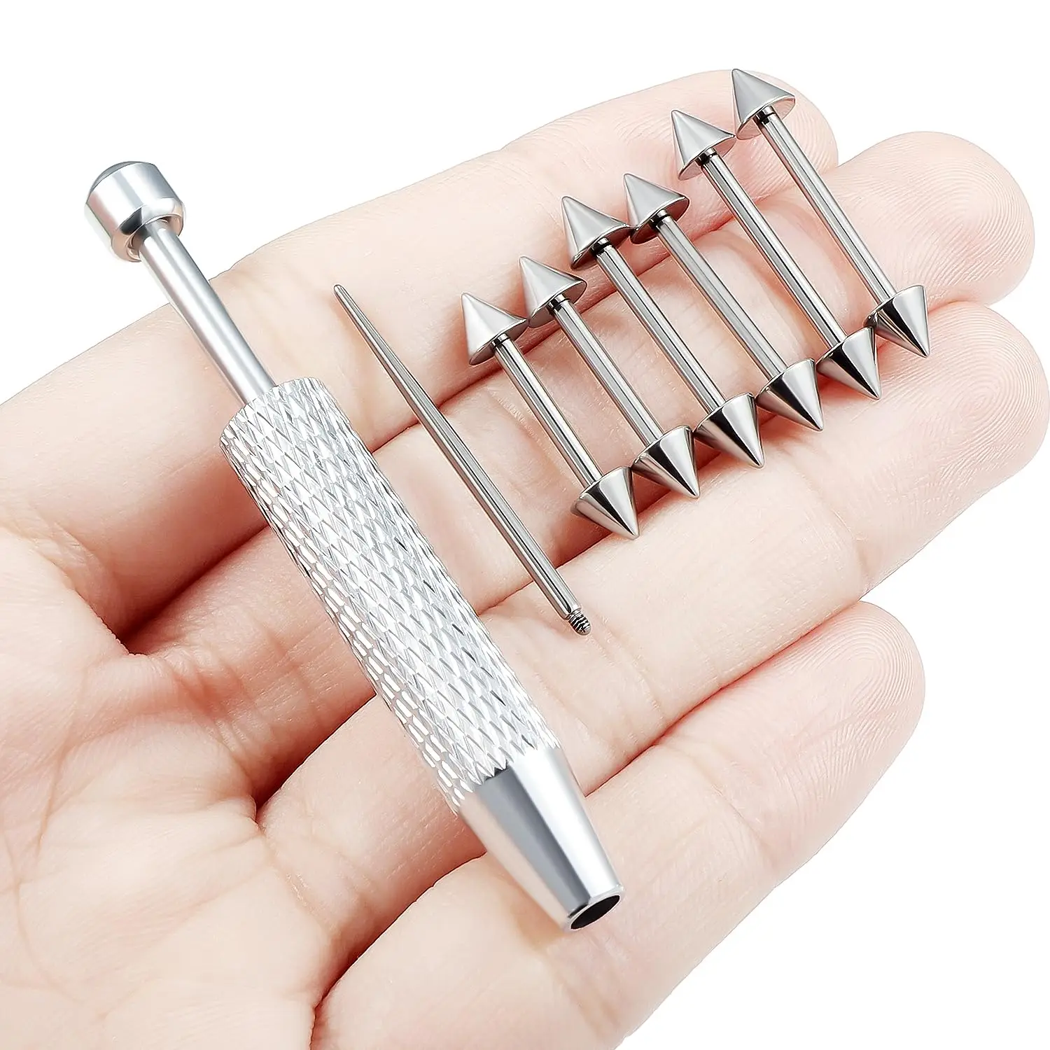 14G Astm F136 Titanium Internally Threaded Spike Nipple Rings Bridge Straight Bar Tongue Ring Piercing Jewelry Set For Women Men