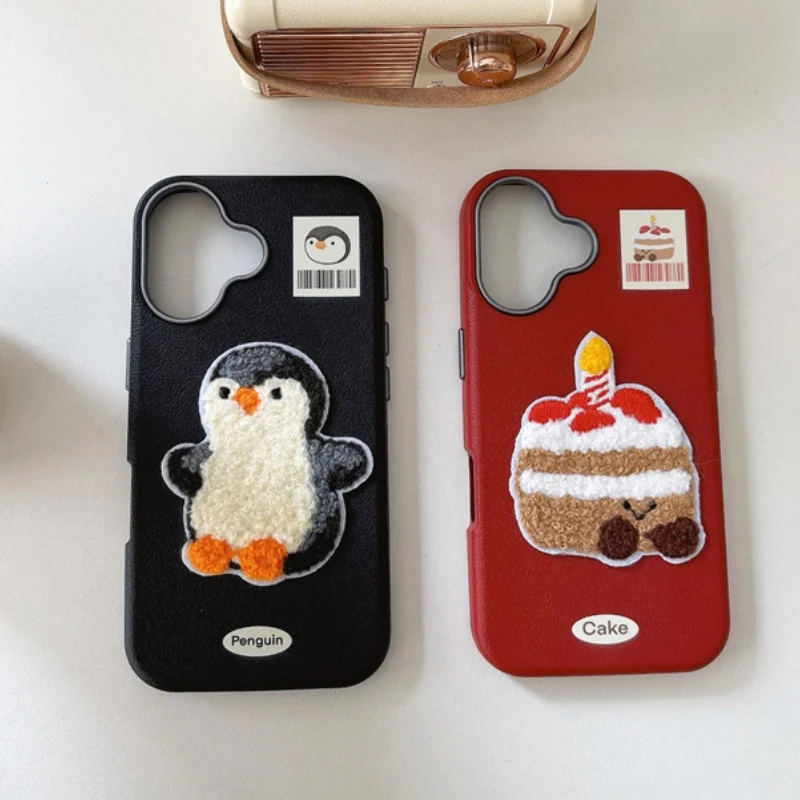 Autumn Winter Embroidered Jellycat Cake Penguin Bear Suitable for Apple 16 Phone Case 15 Pro Max IPhone 14 Couple IPhone Cover