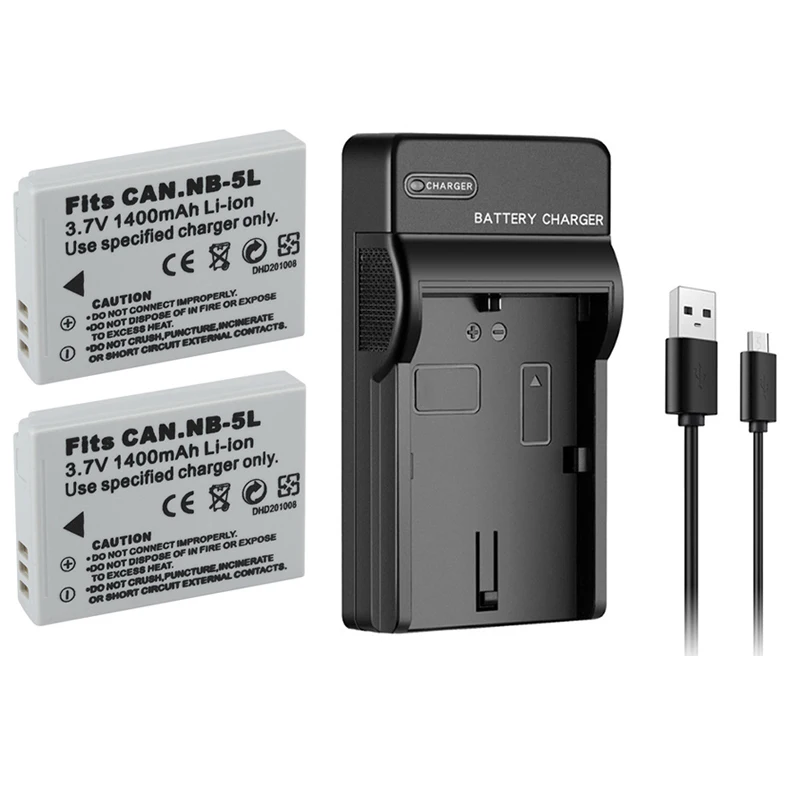 

1400mAh NB 5L NB5L NB-5L Camera Battery + USB Charger for Canon IXUS 800 IS 850 900 TI 950 960 970 980 S110 SX200 SX210 SX220