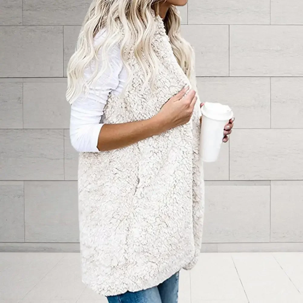 Solid Color Plush Vest Women Loose Cardigan Coat Autumn Winter Double-sided Fluffy Vest Women Sleeveless Jacket жилетка женская