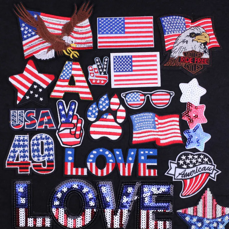 Iron on American Flag Patches Eagle Stripes Ukraine Flag Embroidered Patches for Clothing Thermoadhesive Stickers on Clothes Top