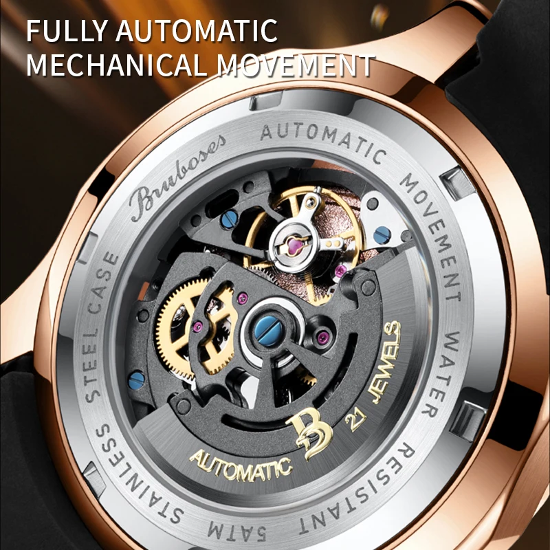 Automatic Mechanical Watch for Men Women BRUBOSES Original 5ATM Waterproof Luxury Business Male Wristwatches Relogio Masculino