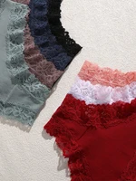4Pcs Cotton Floral Lace Thongs Underwear Women Sexy Low Waist Brazilian Panties Girl Solid Color Breathable T-Back Soft Lingerie - Image 5