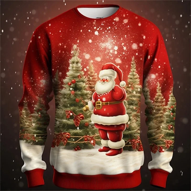 Funny Santa Claus Christmas Sweater Full Print Pullover Sweatshirt For Men Women Clothes Casual Unisex Crew Neck Tracksuit Tops