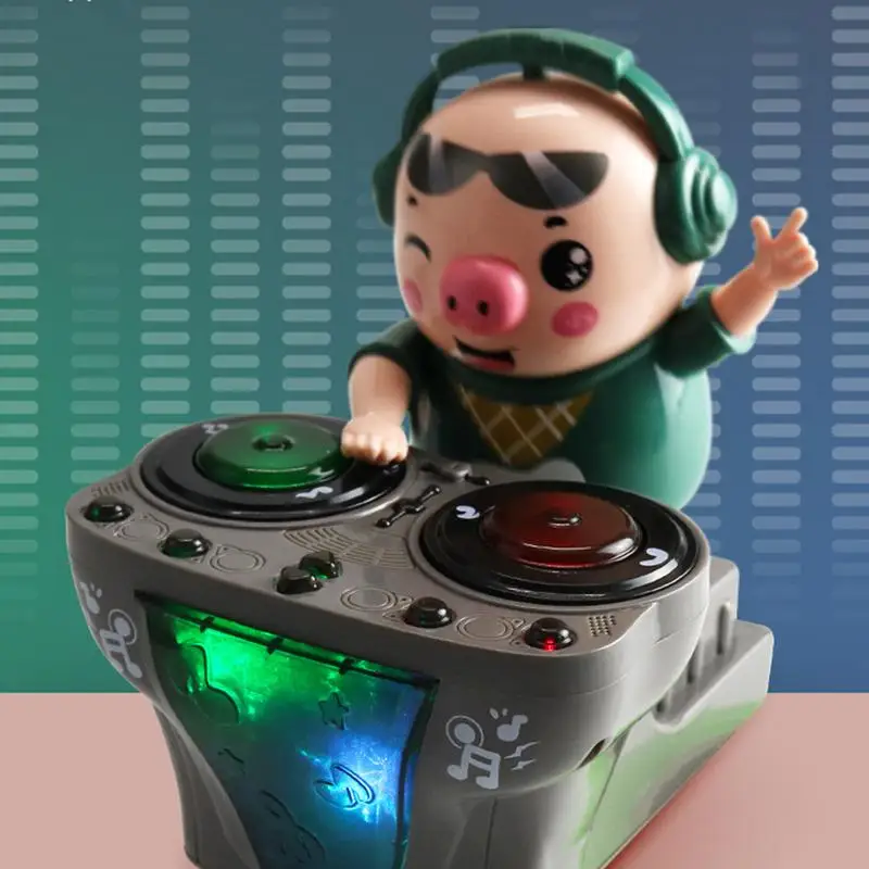 Cartoon DJ Rock Pig Electric Toys with Music and Light Children's Dancing Rock DJ  Dolls Disc Music Toys for Baby Kids Birthday