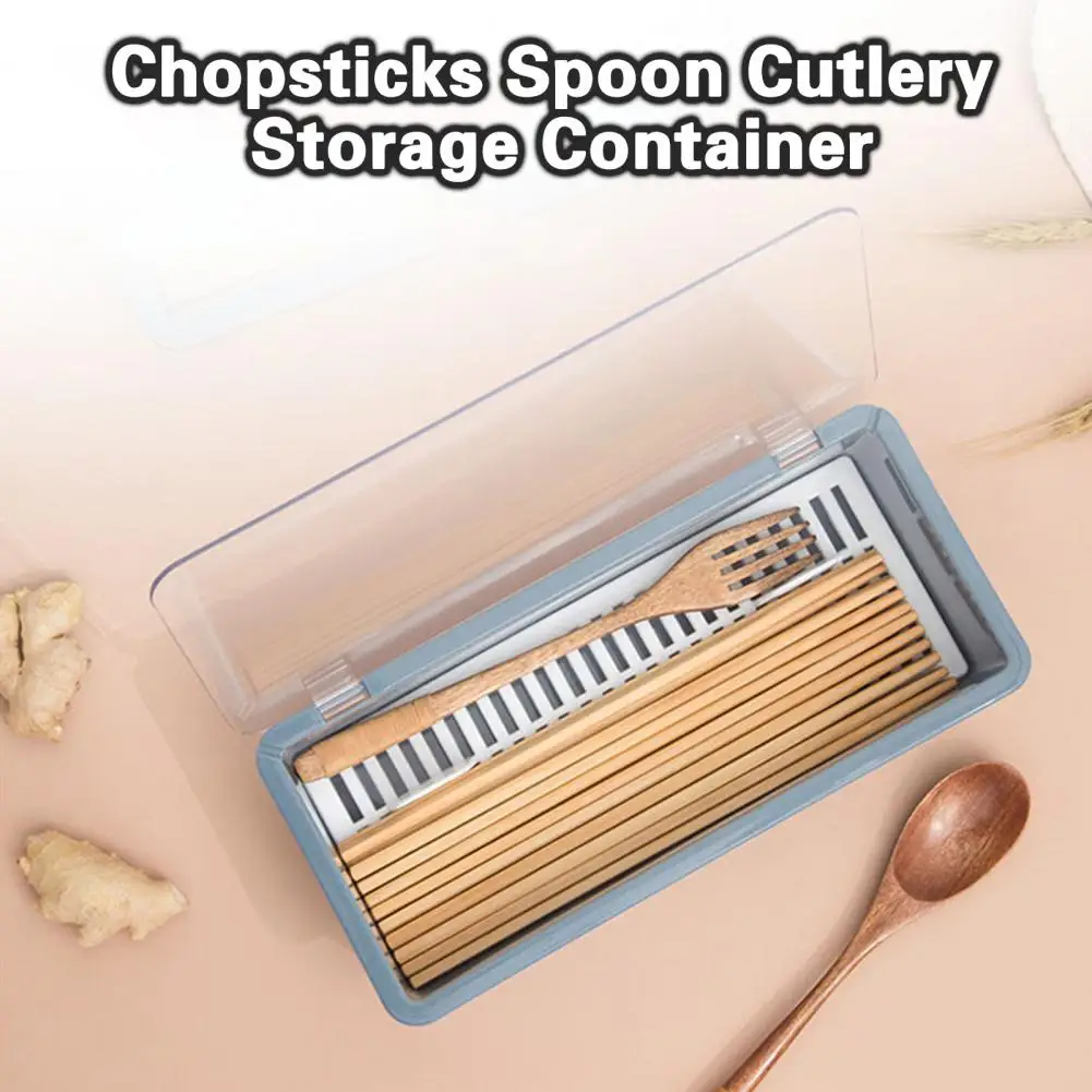 Chopsticks Storage Box Drainage Partition Transparent Cover Chopsticks Spoon Cutlery Storage Case Kitchen Supply