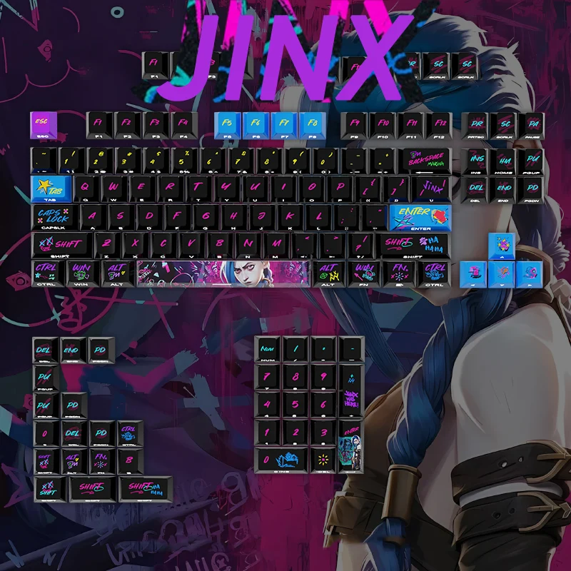 Copritasti per tastiera Jinx 125 tasti Cherry Pbt Sublimation Gaming Copritasti personalizzati personalizzati