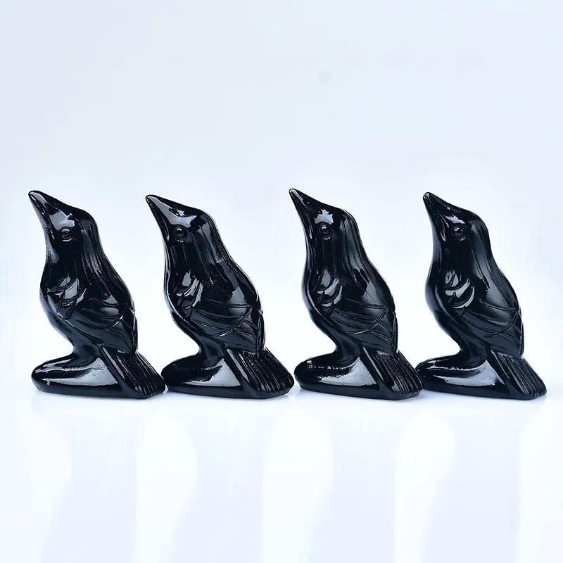 1PC New Natural Black Obsidian Quartz Crystals Raven Figurine Carving Semi-precious Stone Crafts Bird Home Decoration Ornament