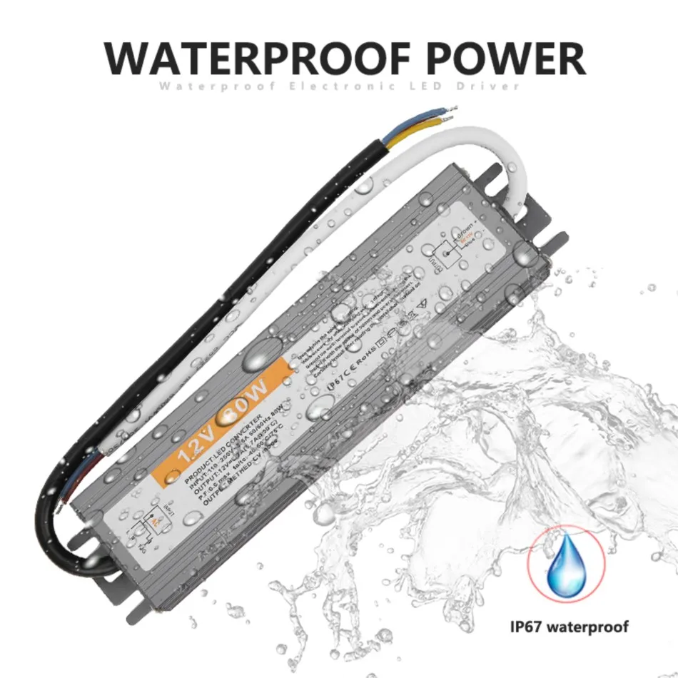 Trasformatore di illuminazione 110-250V AC a DC 12V 80W 6.7A adattatore Driver LED alluminio esterno IP67 alimentatore Switching impermeabile