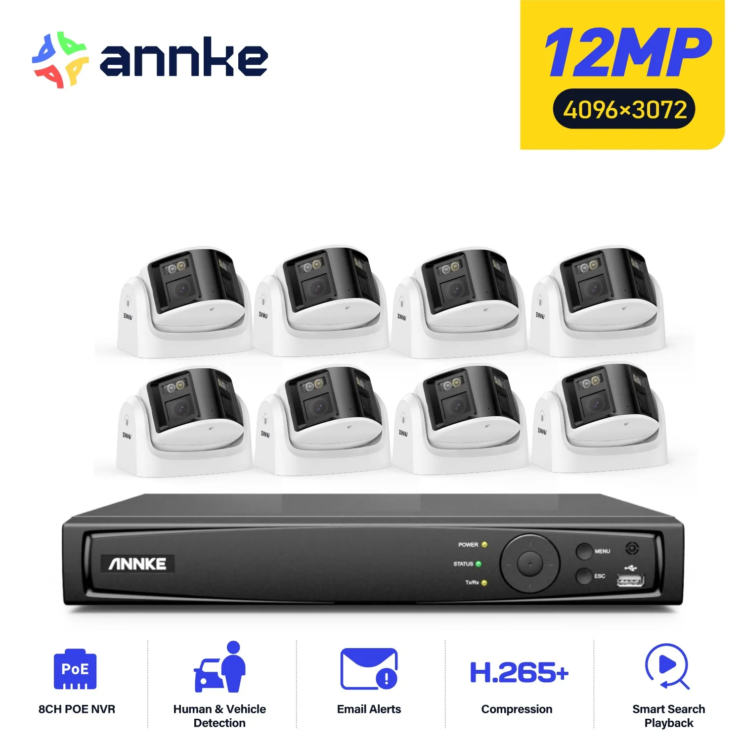 

ANNKE 180°Panoramic Video Camera Surveillance Kit 6MP Protection Dual Lens Camera CCTV PoE Camera Security System Two Way Audi