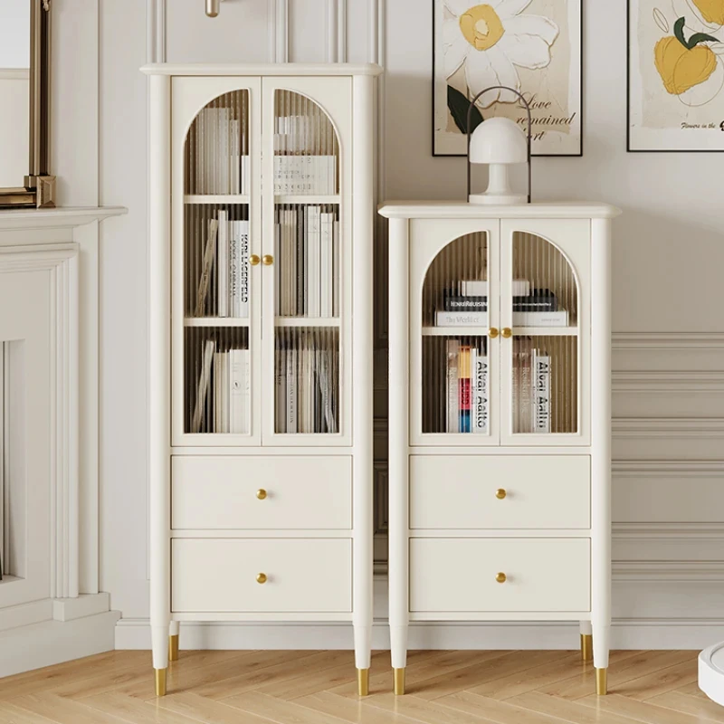 

French Cream Style High Side Cabinet Solid Wood White Storage Wall Wine Cabinet