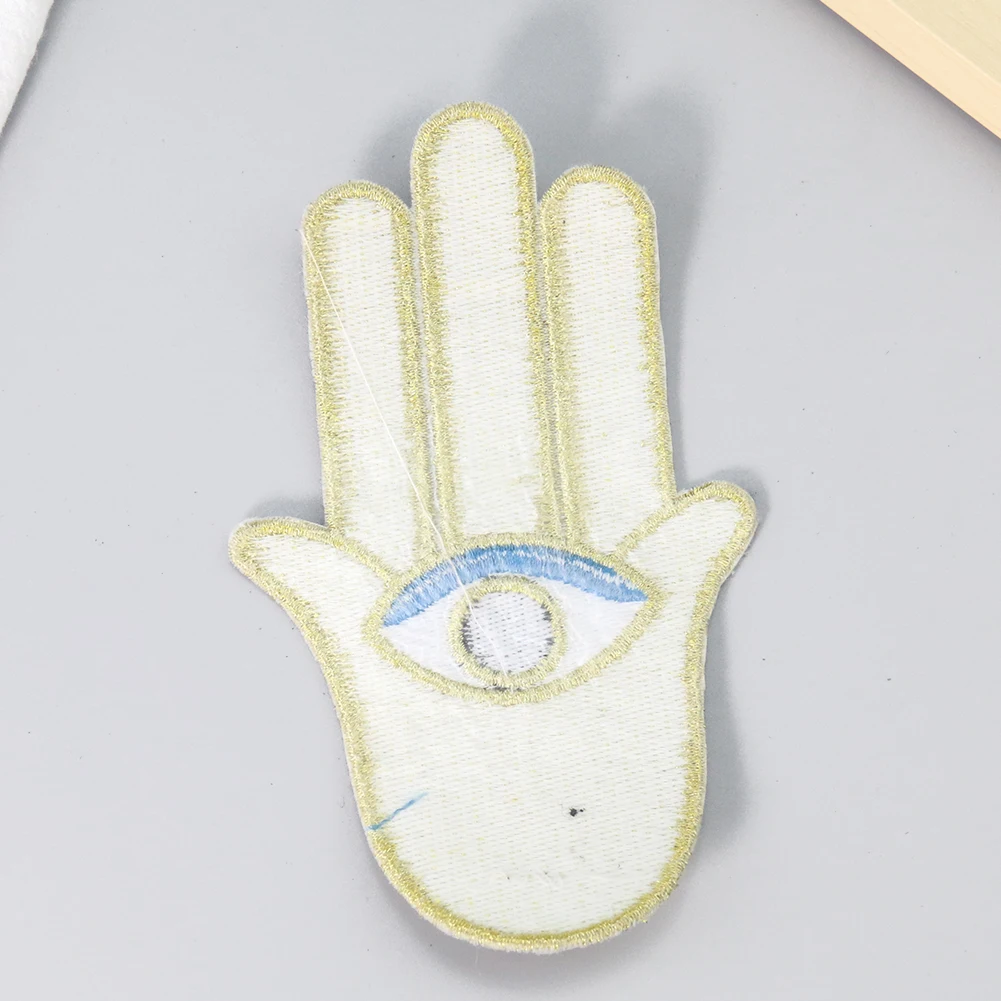 Embroidered Fatima Hand Turkey Blue Eye Lucky Patch Religious Sewing Fabric DIY Applique Pharaoh Badage