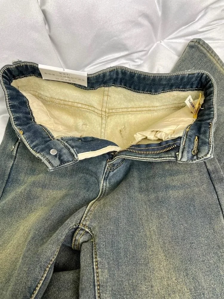 Plus size fce forrado thiened micro queimado jeans feminino cintura alta emagrecimento elástico bootcut calças casuais wear denim