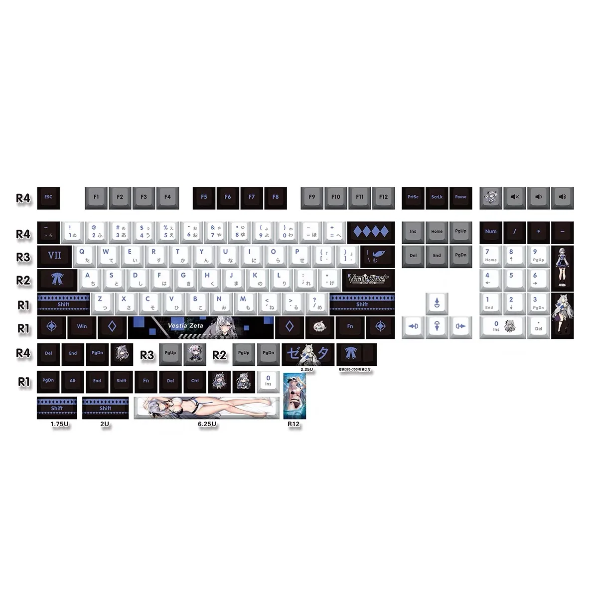 Cute Vtuber Hololive Key Cover 132 Keys Vestia Zeta keycaps PBT DYE Sublimation Cherry MX Axis Switch Keycap Mechanical Keyboard