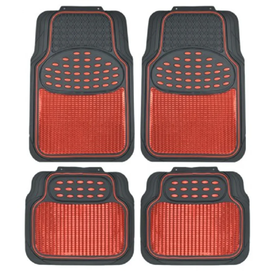 

2 Tone Black and Red Floor Mats for Cars - Metallic Top Finish Car Mats for Women and Men - Heavy Duty Red Car Accessories for