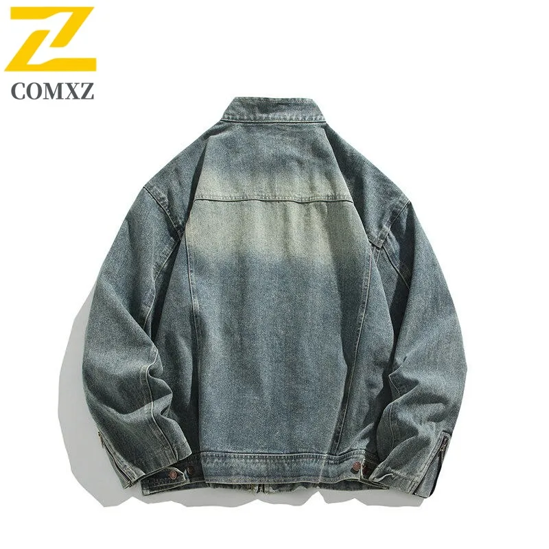 معطف رجالي COMXZ 2025 فضفاض عصري يسمح بمرور الهواء عالي الجودة للتخييم والمشي من قماش الدنيم معطف غير رسمي للسفر والتنزه سترة واقية #5