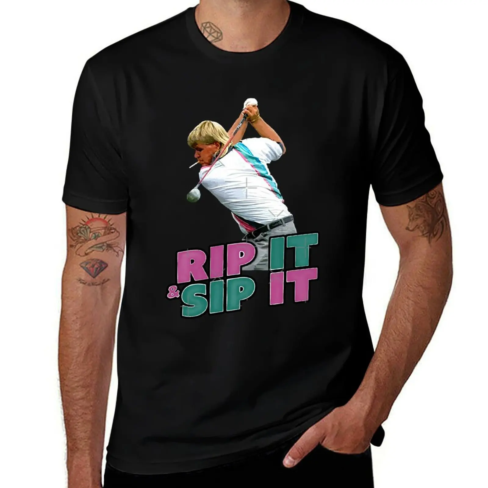 

John Daly Rip It Sip It Golf T-Shirt Breathable Mesh Panel T-Shirt