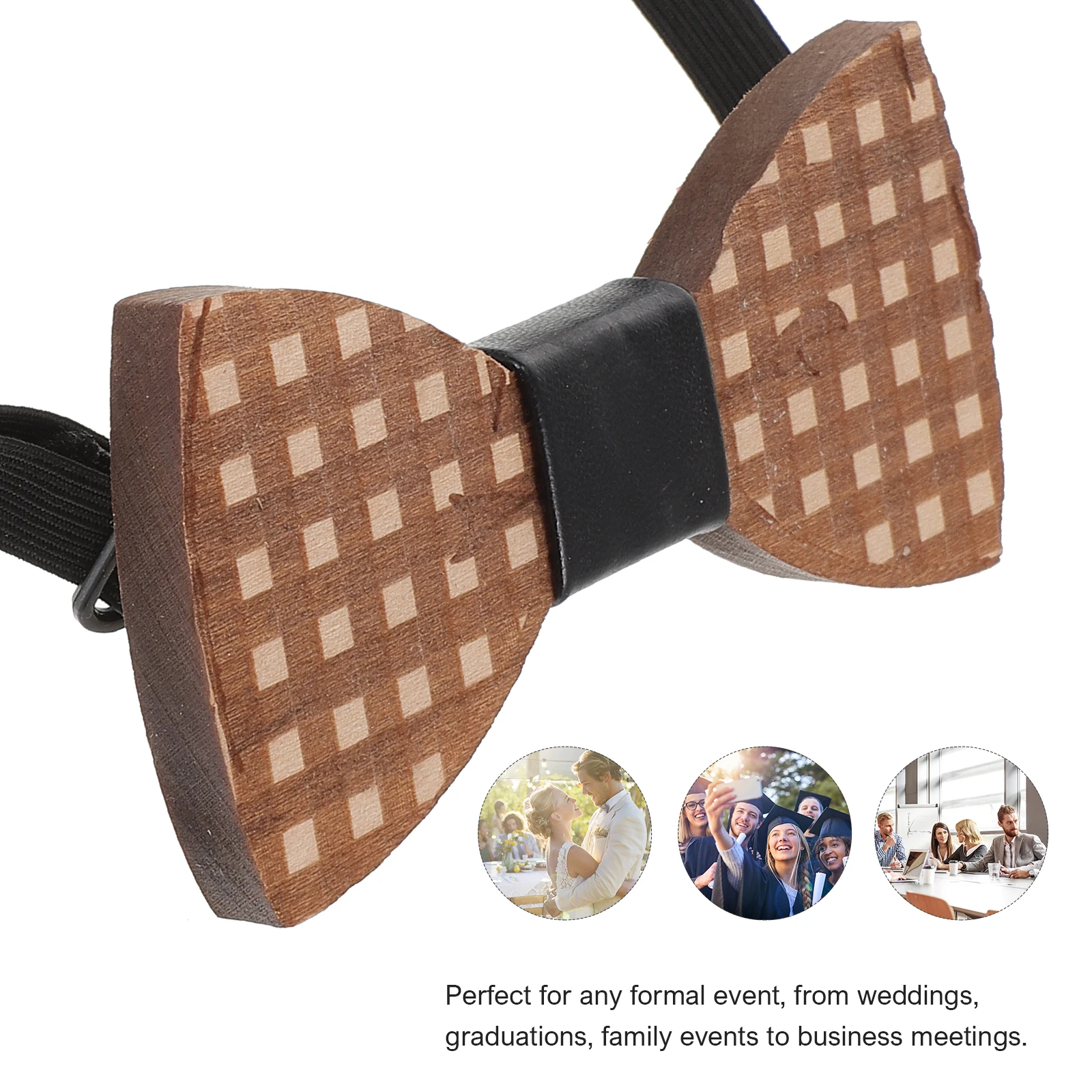 

Wooden Bow Tie For Wedding Geometric Pattern Adjustable Elastic Cravat Hollow Out Dress Collar Men’S Party Festival Decor
