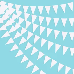 White Triangle Flag Pennant Banner Bunting for Graduation Birthday Wedding Nautical Ahoy Achor Theme Party Supplies