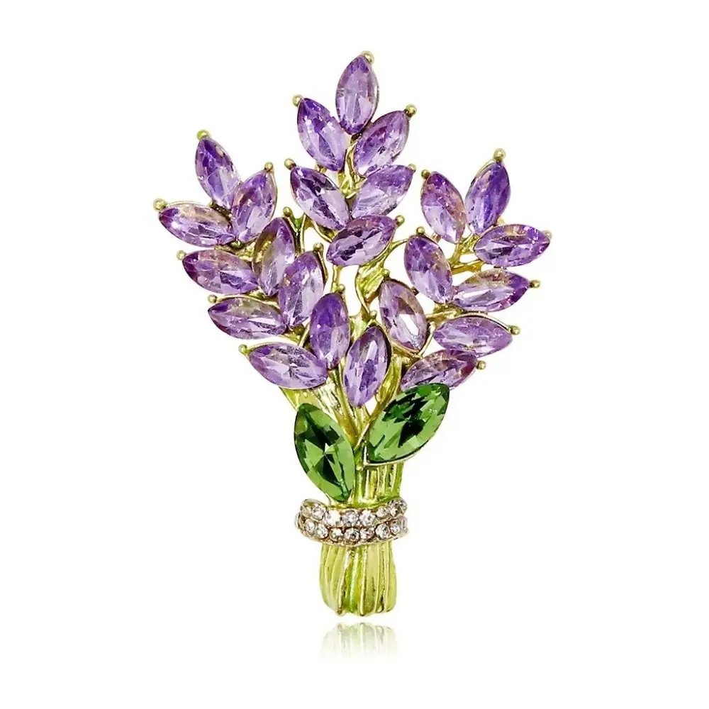 Broche de lavanda de cristal de lujo, alfileres de solapa de lavanda, flor elegante, diamantes de imitación, adorno de Pin en forma de lavanda