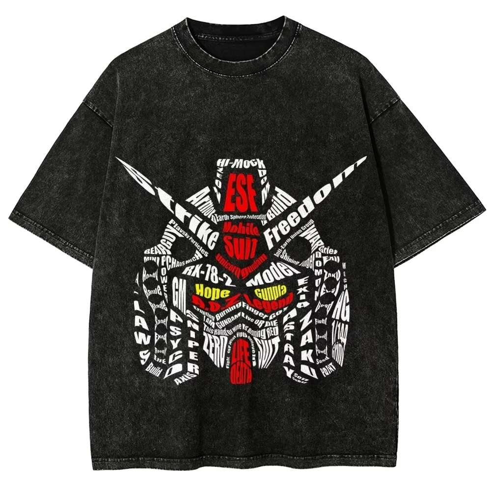 Camiseta Gundam RX-78-2 para Hombre, Diseño de Nubes de Palabras, Estilo Vintage, Lavado Ácido, Ropa Urbana Mecha, Transpirable, Retro, Anime Japonés
