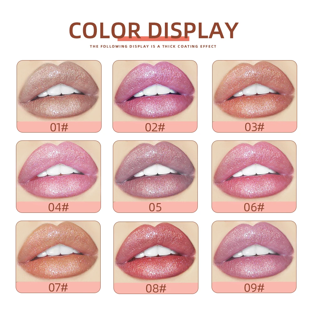 QIBEST 9 Colors Lip Gloss Set Starburst Pearlescent Liquid Lipstick Shiny Moisturizing Lip Glaze Glitter Makeup Kit Long-lasting