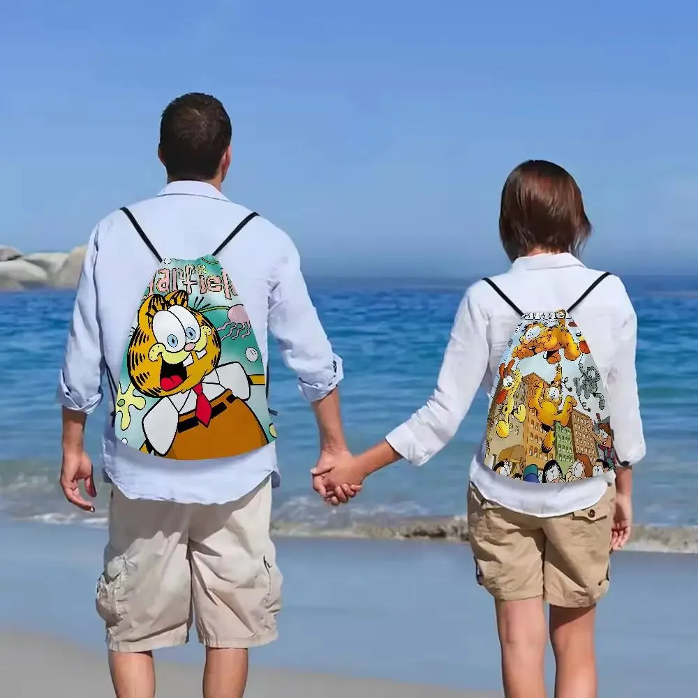 Anime G-Garfields Cat Cartoon Drawstring Bags Sports Backpack Gym Sackpack String Bag for Yoga