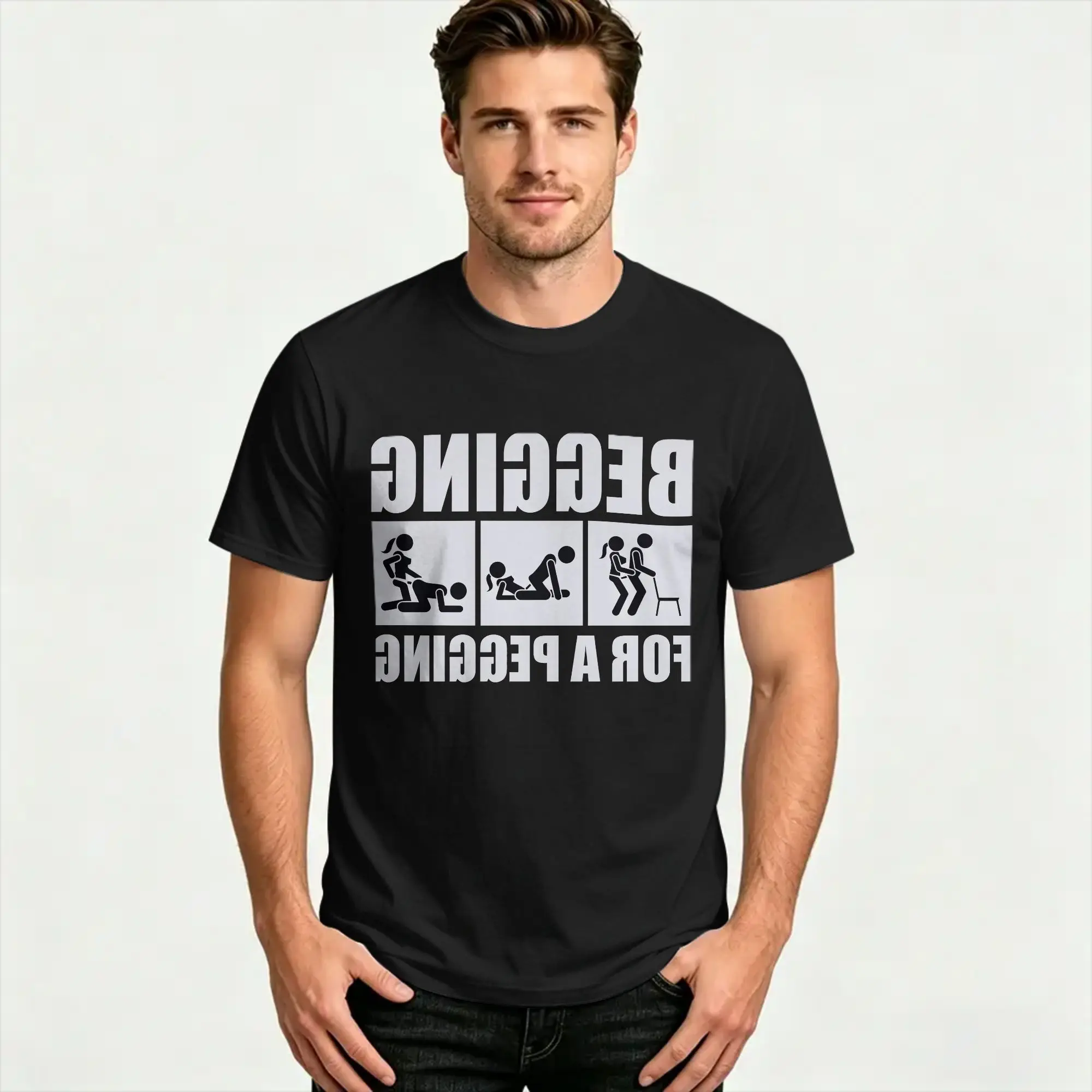 Men's Begging for A Pegging Adult Naughty T Shirts  Pure Cotton Top Tees Summer O Neck Trending Printed Tshirt