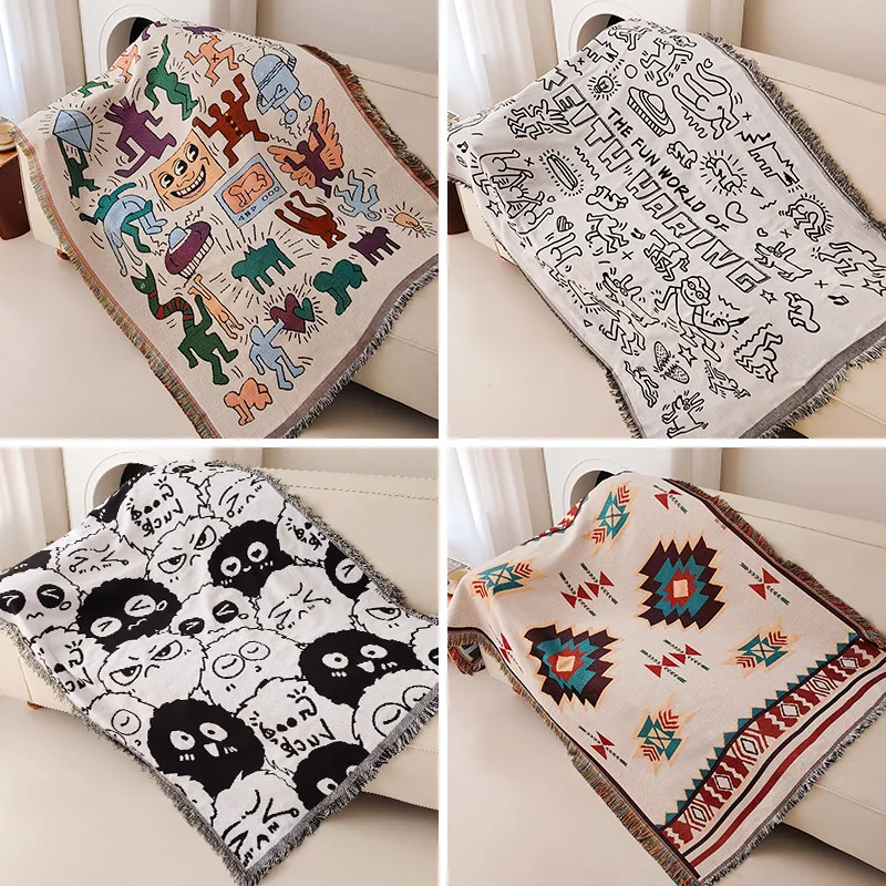 

American Style Sofa Towel Blanket Graffiti Sofa Towel Covers for Couch Decorative Slipcover Carpet Picnic Camping Blanket Cloth