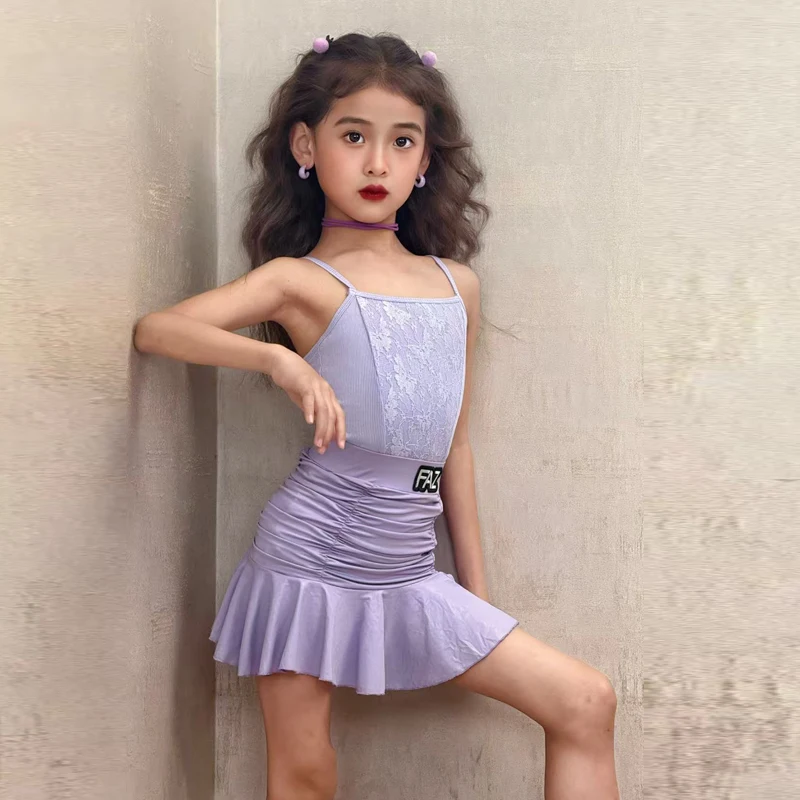 Nuevo vestido de práctica de baile latino 2025 para actuación de verano de niñas, conjunto de baile profesional y avanzado