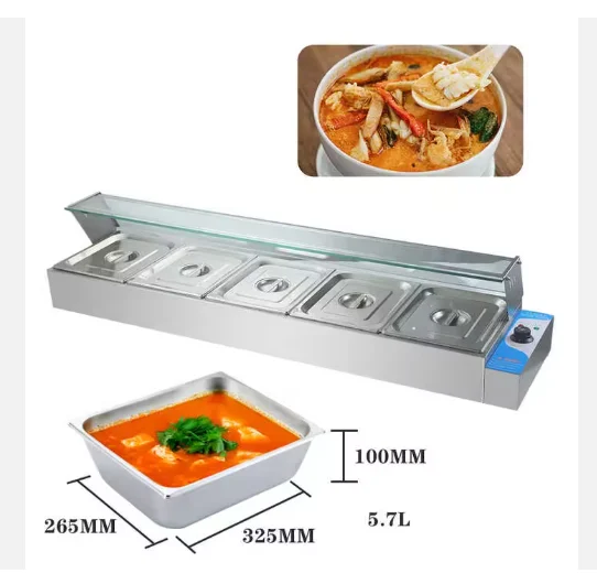 &* Counter Top Bain Marie Commercial Stainless Steel Buffet Insulated Soup Double Pan Hotel Kitchen Warming Showcase