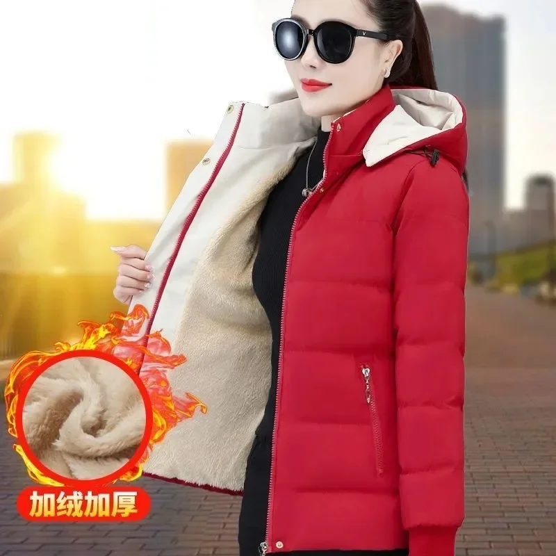 

Women Winter Jacket Velvet Cotton Padded Jacket Female Detachable Hooded Parkas Warm Cotton Coat Short Jacket Outerwear JJ338