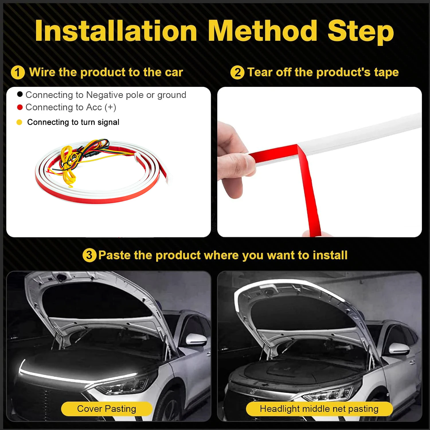 180cm LED-Tagfahrlicht für Auto-Motorhaube, Dekorative Beleuchtung, DRL 12V, Ambiente-Lichtleiste für Motorhaube – Detail 6