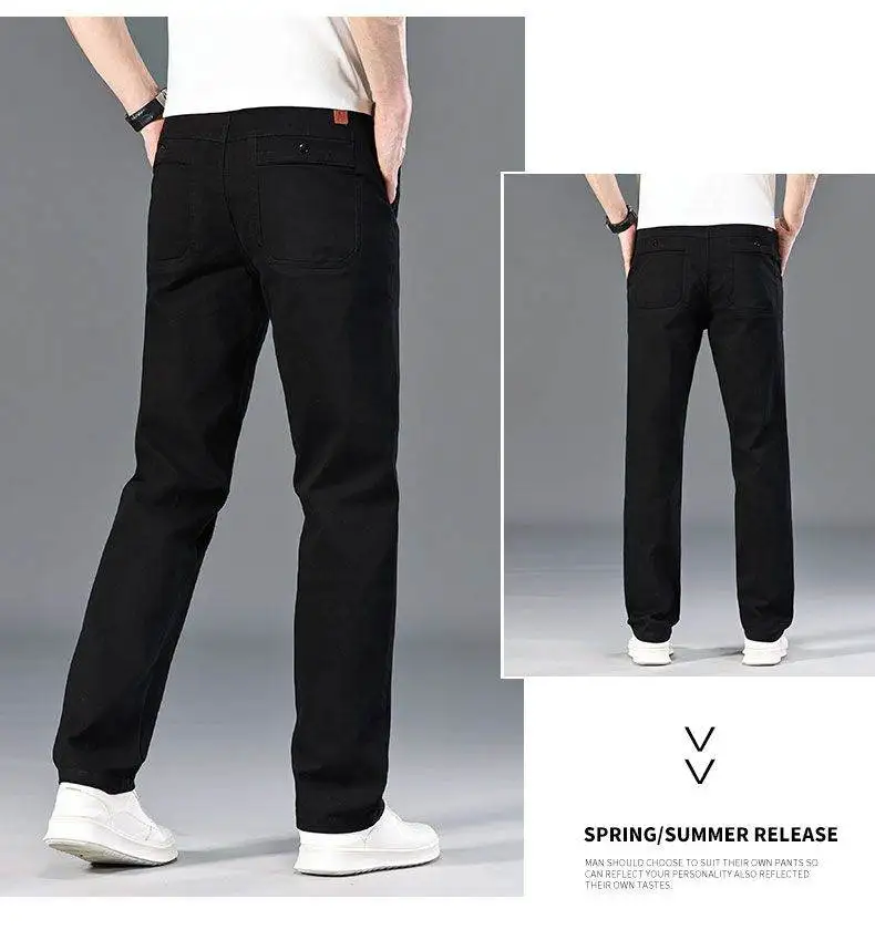 New Fall Collection of Men's Black Casual Pants, Spring Gray Cotton Trousers, and Stylish, Slim-fit Bottoms in Asian Sizes.